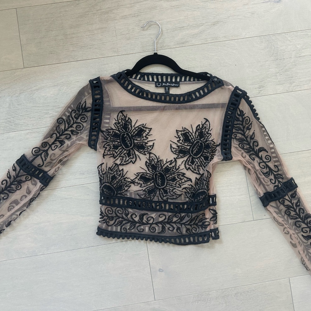 For Love And Lemons Black and Cream Sheer Top